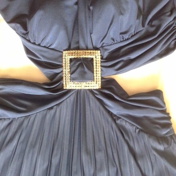 Junior's Blue Prom Dress - Rhinestone Buckle - Cutout Sides and Back - Picture 5 of 11